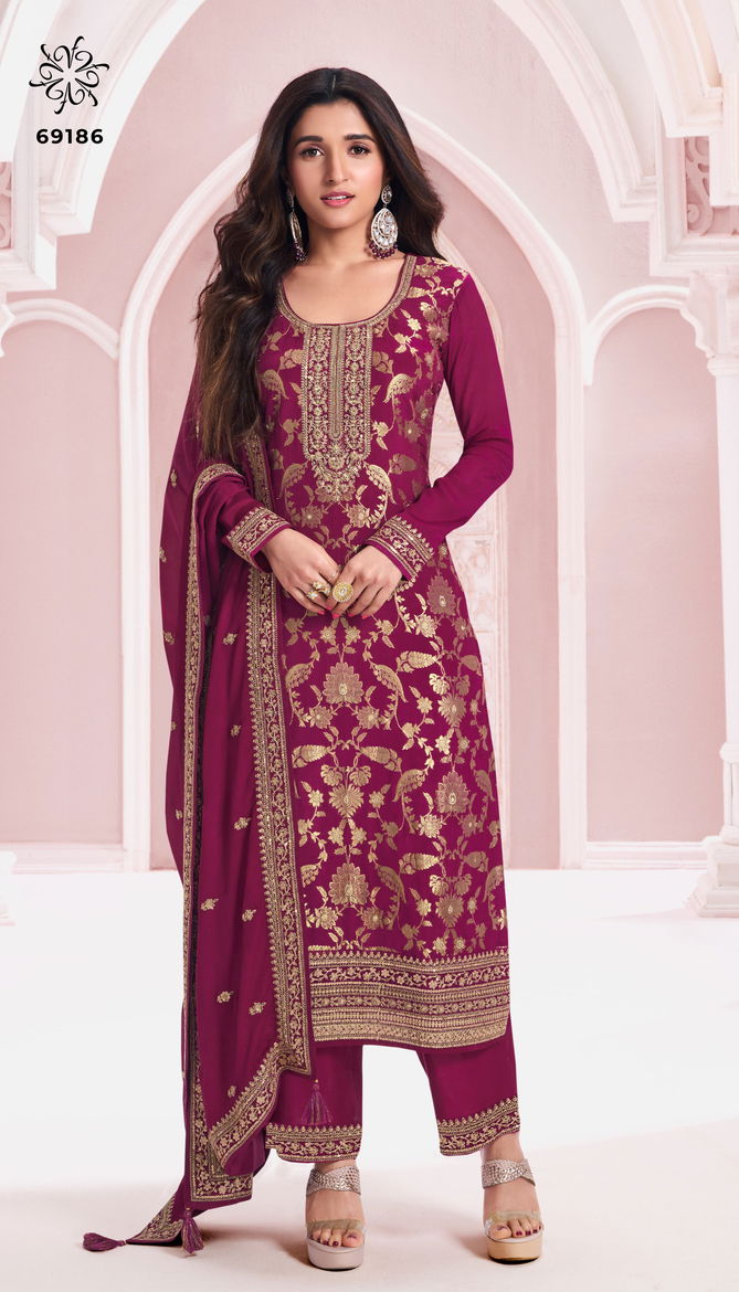 Nidhi By Vinay Kuleesh Chinon Jacquard Embroidery Salwar Kameez Wholesalers In Delhi
